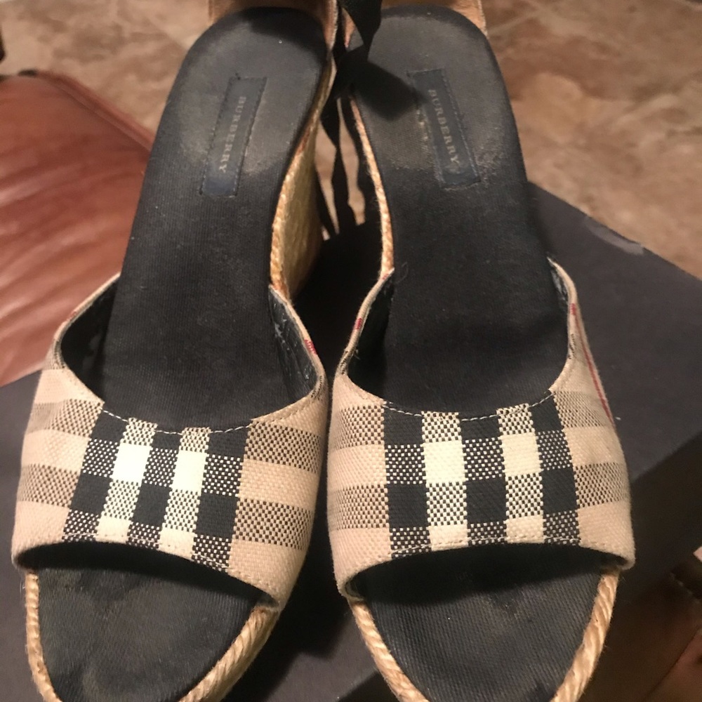 Burberry Nova Check Tie Up Espadrilles Rope Wedge